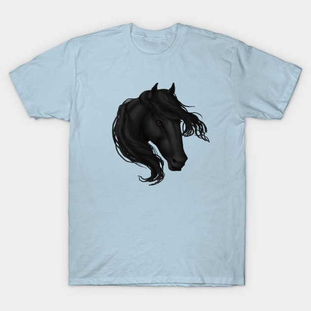 Horse Head - Black T-Shirt by FalconArt